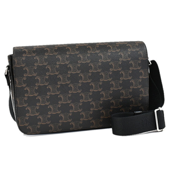 Celine Handbags - Celine Triomphe Flap Messenger Shoulder Bag Black Leather